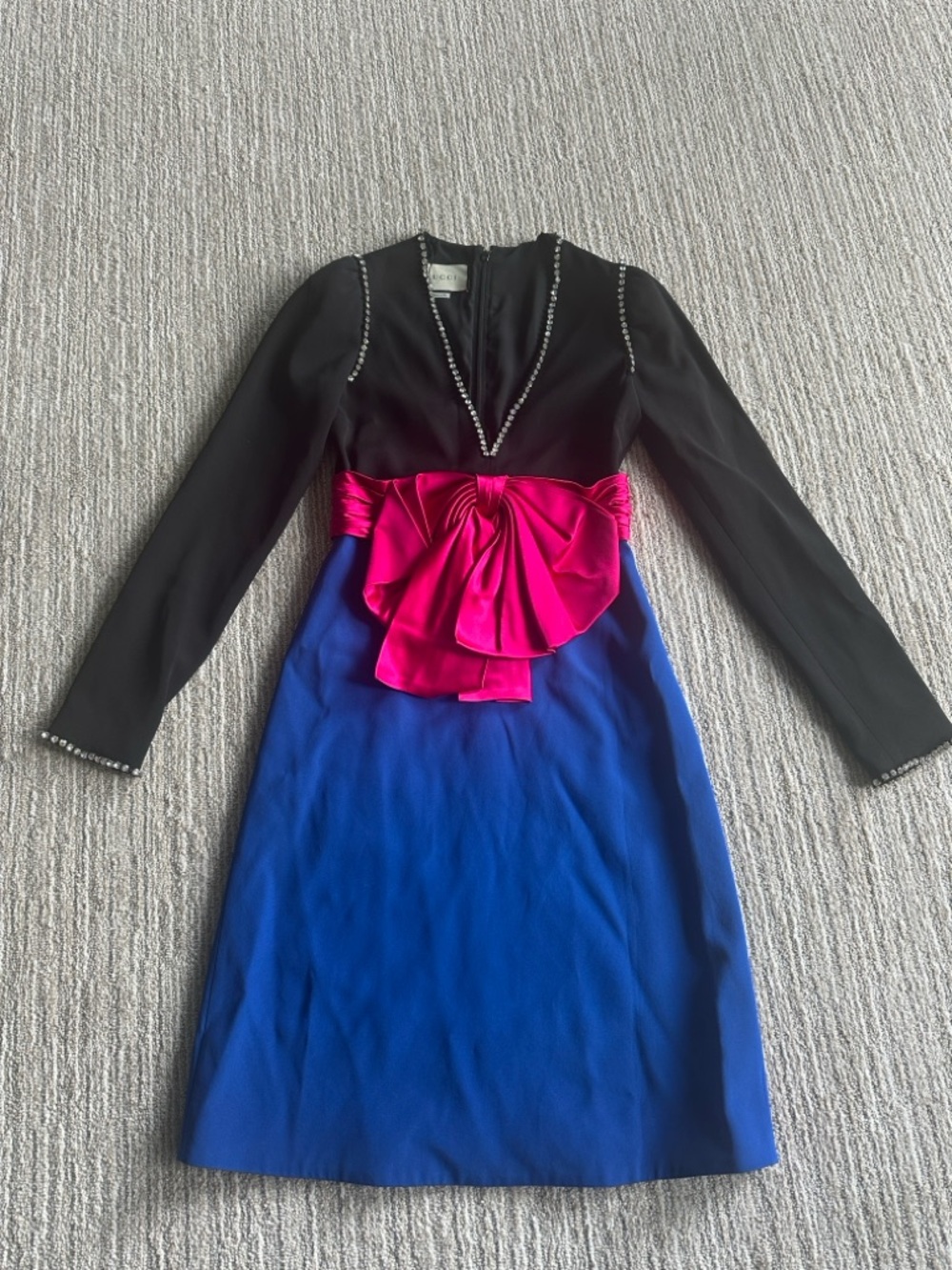 Gucci Black, Royal Blue & Fuchsia Bow Midi Dress size 36